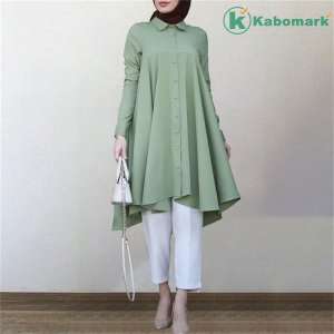 Women Muslim Asymmetrical Casual Retro Long Sleeve Shirt Dress Islam Clothing