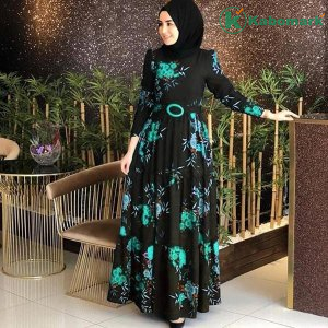 Muslim Islamic Abaya Robe Women Autumn Long Sleeve Full Length Floral Dress