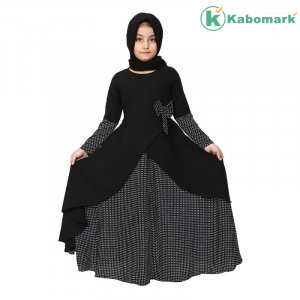 Polka dotted asymmetrical dress for kids- Black