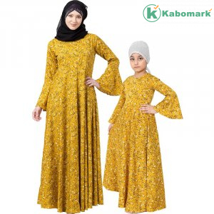 Matching Umbrella dress combo abaya for mother and daughter- Mustard printed