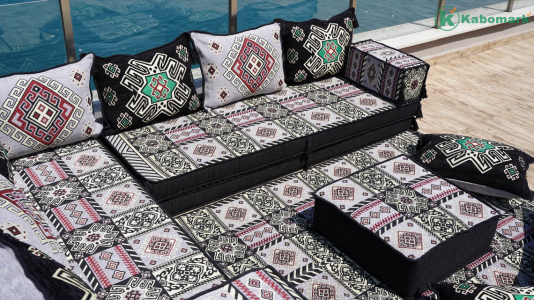 8" Thick Black L Shaped Floor Couch, Arabic Sofa Seating, Floor Pillow, Sectional Sofa Set, Patio Furniture, Arabic Majlis