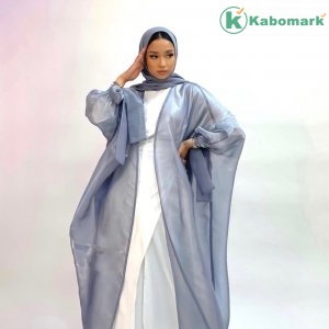 2022 Ramadan Open Abaya Kimono Dress Shiny Soft Puff Sleeves Satin Abayas for Women Dubai Turkey Muslim Hijab Dress Islam Kaftan