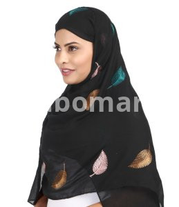 BLACK VISCOSE EMBROIDERED HIJAB