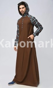 Buy Mens Islamic Sporty Thobe/Jubba With Pockets And Hood-Brown