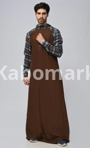 Buy Mens Islamic Sporty Thobe/Jubba With Pockets And Hood-Brown